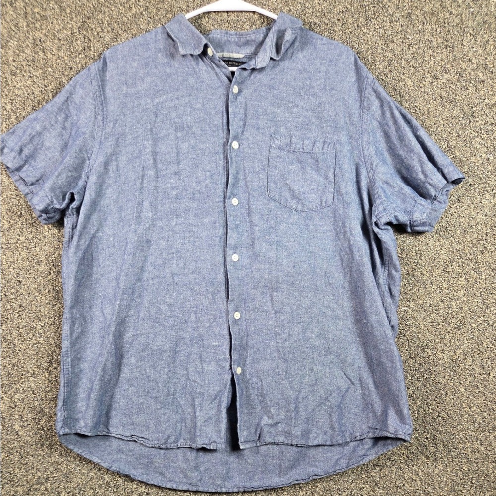 Banana Republic Shirt Mens XL Blue Linen Cotton Blend Slim Fit Short Sleeve Polo